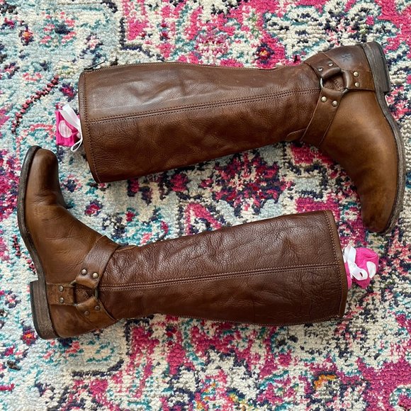 Frye Women’s Brown Leather Phillip Harness Boho Riding Boots Shoes Size 7.5 - Picture 3 of 12